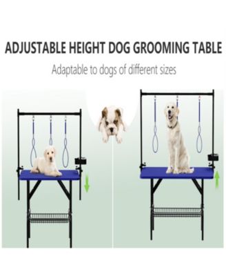 47" Large Dog Grooming Table: Foldable Adjustable Height Pet Station with Arms, Nooses & Mesh Tray, Blue