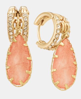 Colored Stone Drop Hoop Earrings