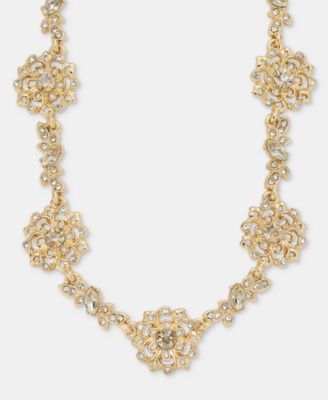 Crystal Flower Station Necklace, 16" + 3" extender