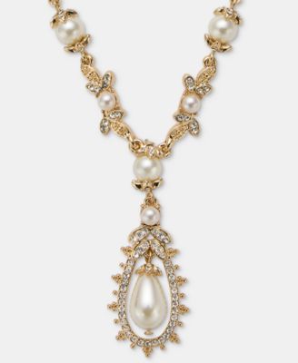 Crystal & Imitation Pearl Lariat Necklace, 16" + 3" extender
