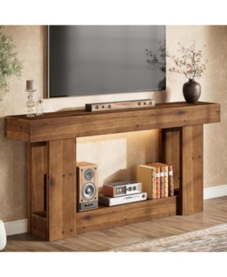 63-Inch Entryway Table, Farmhouse Solid Wood Console Table with U-Shaped Base, 2-Tier Narrow Long Sofa Table Behind The Couch