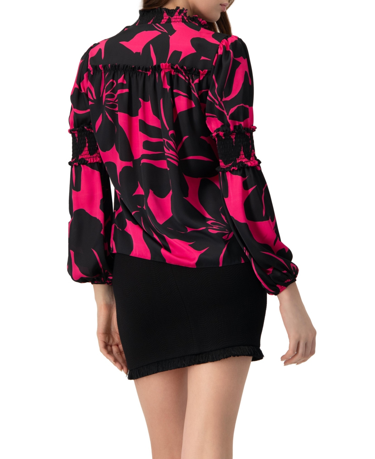 Ivonne Women's Long Sleeve Smocked Blouse with High Neck Tops