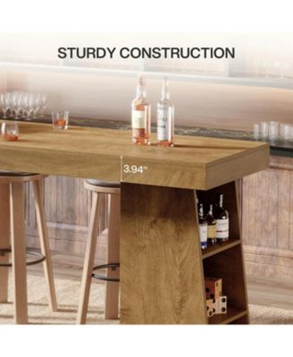 Tribeisgns 63-Inch Long Bar Table with Storage, Counter Height Pub Cocktail Table Home Bar Unit with Storage Shelves