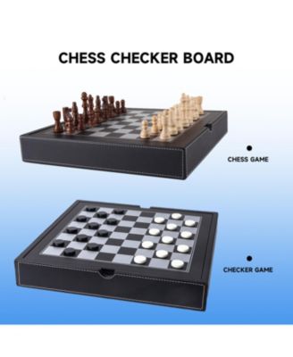 12.5" Premium Leather 3-in-1 Chess, Checker and Backgammon Board Game Combo Set for Kids & Adults