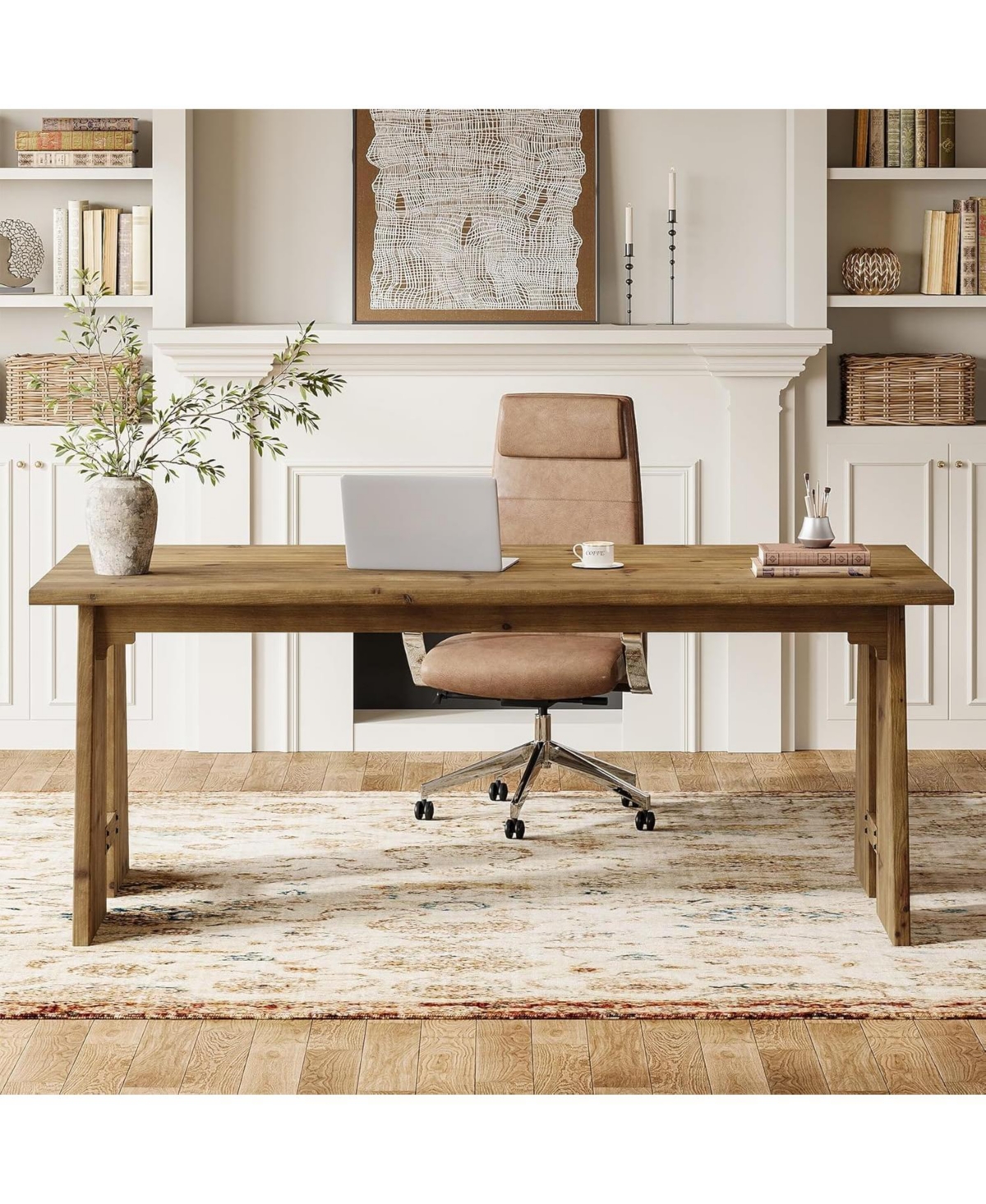 Tribesigns Solid Wood Executive Desk, 70.9-Inch Long Office Computer Desk with Sturdy Wooden Legs, Farmhouse Workstation