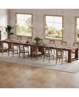 86.61-Inch Dining Table for 6-8 People, Modern Narrow Long Kitchen Table with Pedestal Base, Farmhouse Extra Long Dining Room Furniture