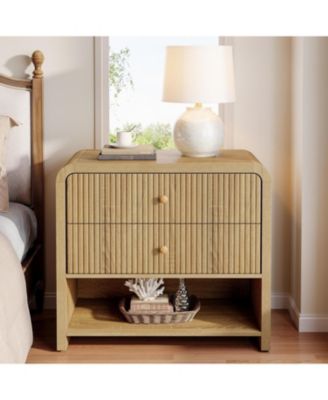 Oversized Nightstand with 2 Drawers Set of 2, 31.5" Large Wide Modern Bedside Table with Open Storage, Big Fluted Night Stand