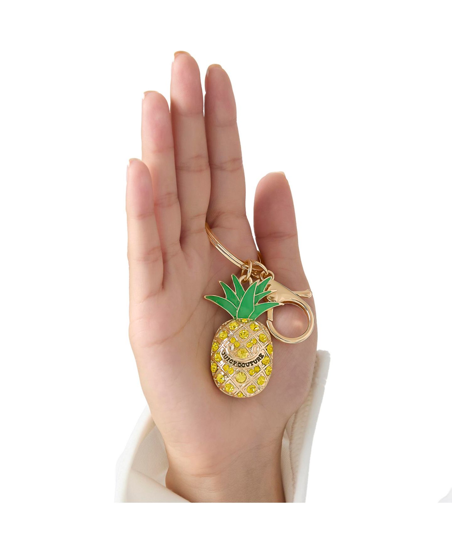 Женский брелок Juicy Couture Crystal Pineapple Keychain, Gold Tone with Green Enamel Leaves, цвет: Золотой / Жёлтый зелёный — фото 3
