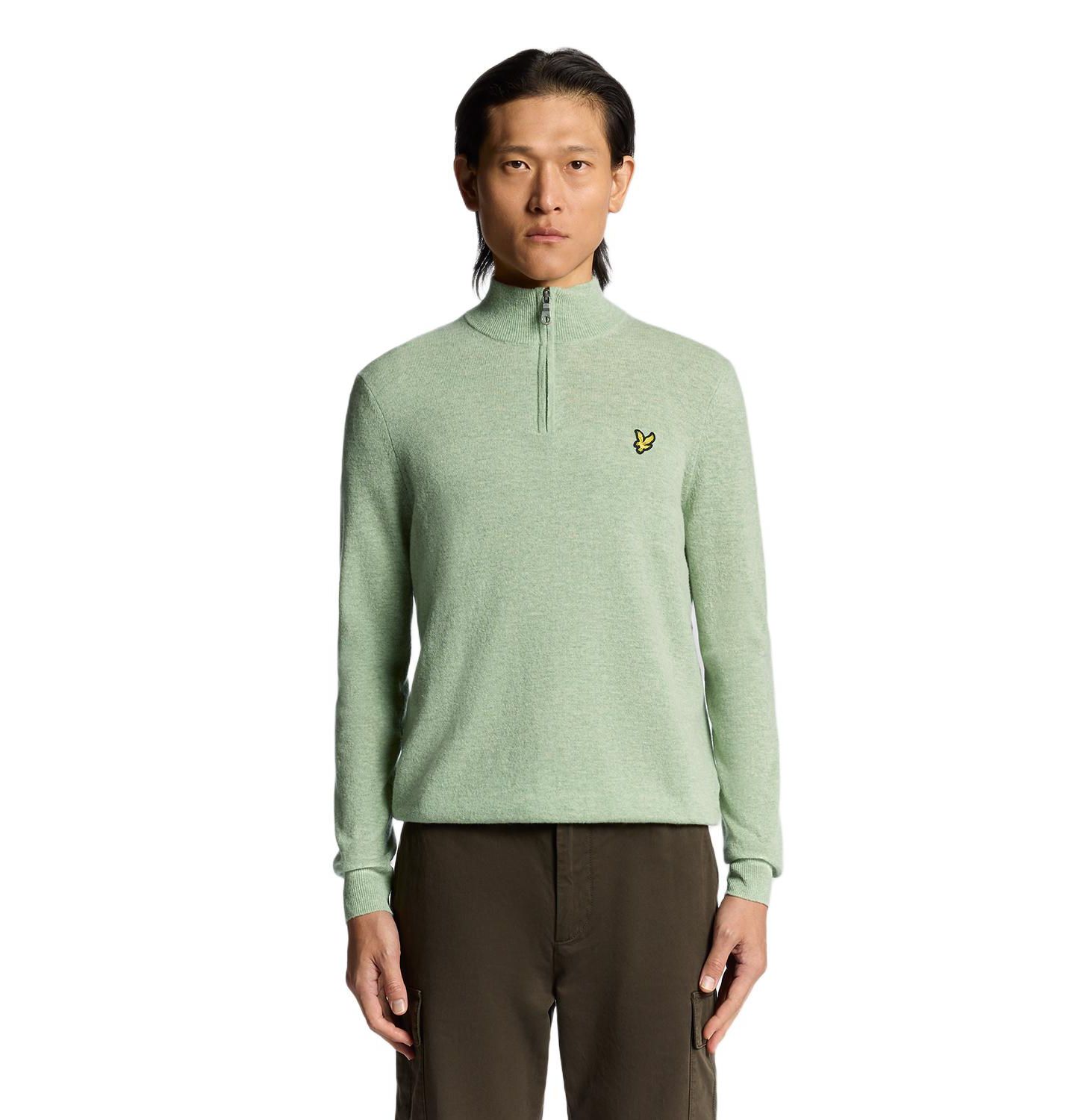Мужской свитер Lyle & Scott Lambswool Blend Quarter Zip, цвет: Мятный меланжевый — фото 3