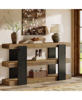 63-Inch Long Console Table, 3-Tier Entryway Table with Storage, Farmhouse Wood Behind Couch Tables