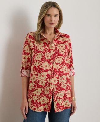 Plus Size Karrie Relaxed Fit Floral Point Collar Shirt