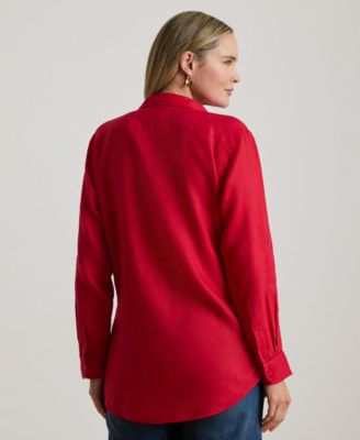 Plus Size Karrie Relaxed Fit Linen Point Collar Shirt