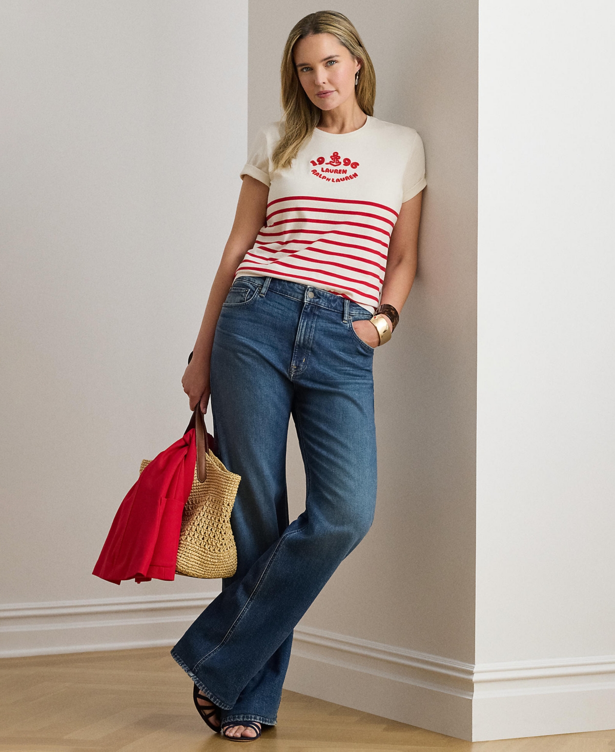 Lauren Ralph Plus Katlin Mascarpone Striped Crewneck T-Shirt