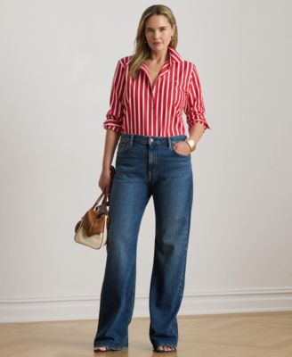 Plus Size Classic Fit Striped Point Collar Shirt