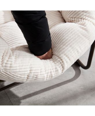 Outdoor Rattan Rocking Chair Padded Cushion Oversized Steel Frame Rocker Recliner for Front Porch Patio Garden Living Room