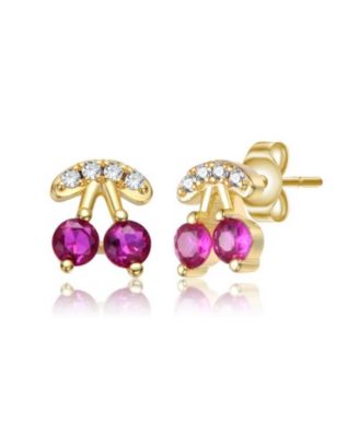 Dainty CZ Cherry Shaped Stud Earrings in 14K Gold Plated