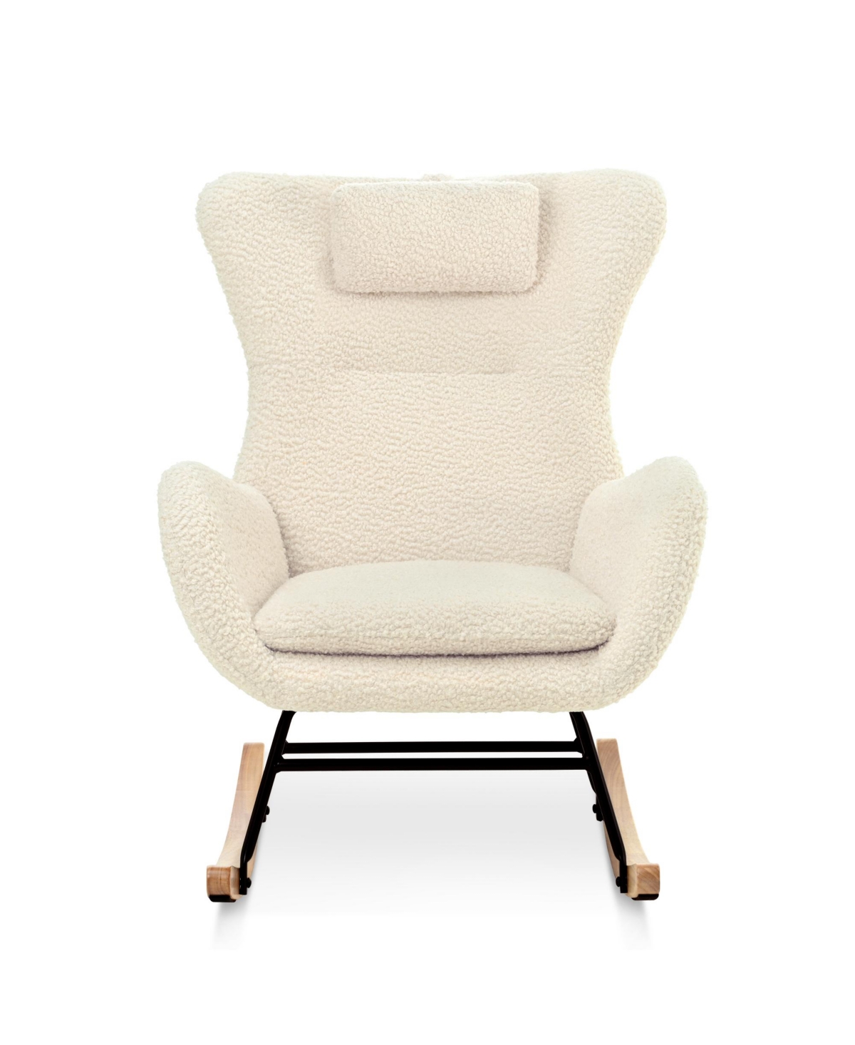 Flynama Teddy Upholstered Nursery Rocking Chair with High Backrest Adjustable Headrest Pocket Rubber Wood Legs for Bedroom Living Room Offices