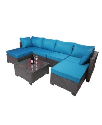 7 Piece PE Rattan Wicker Outdoor Garden Patio Furniture Set Cushioned Sofa and Coffee Table