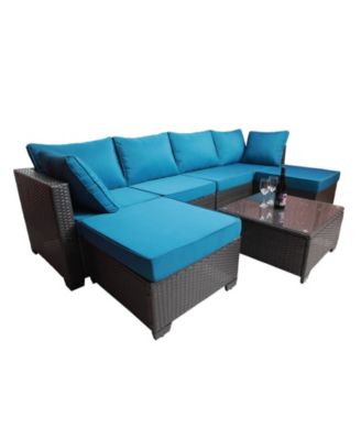 7 Piece PE Rattan Wicker Outdoor Garden Patio Furniture Set Cushioned Sofa and Coffee Table