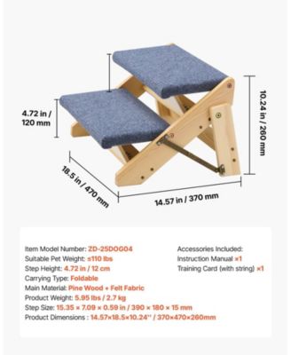 2-Step Wooden Pet Stairs for Bed, Sofa, or Car, Foldable Flat Design, 110 lb Capacity