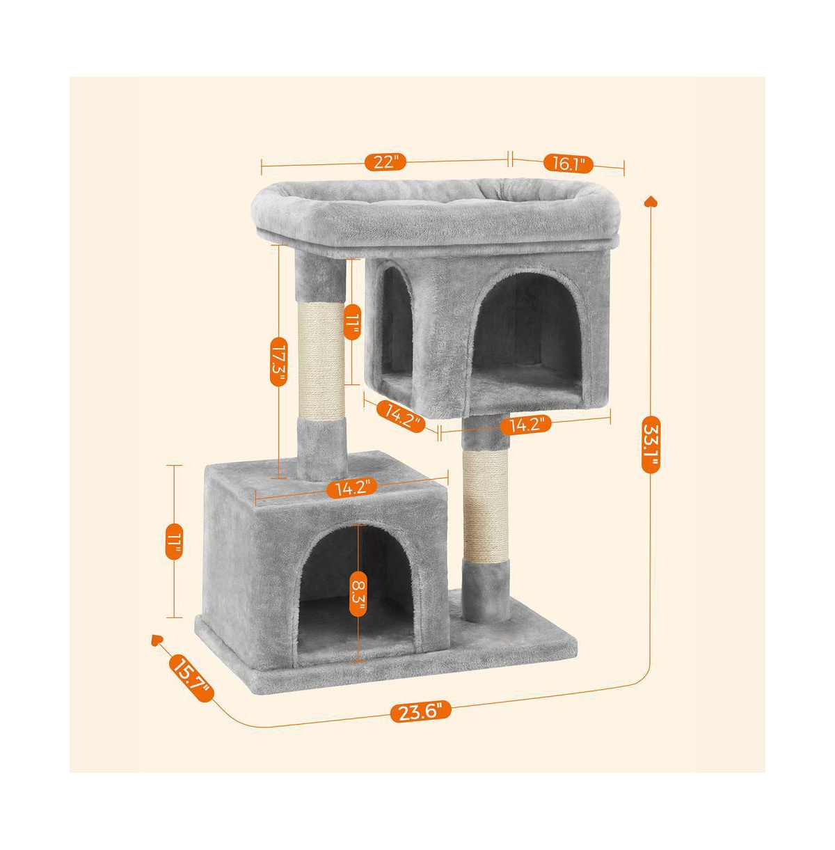 Cozito 39.8-Inch Cat Tower for Extra Large Cats up to 44 lb: Large Perch, 2 Cat Caves, Scratching Posts
