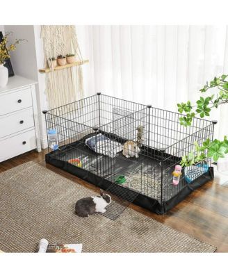 Small Animal Playpen with Oxford Floor Mat, 48.4" x 24.8", 1" Wire Spacing, Modular Panels, 2 Doors