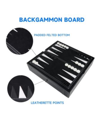 12.5" Premium Leather 5-in-1 Chess, Checkers, Backgammon, Poker Dice and Chinese Checkers Board Set