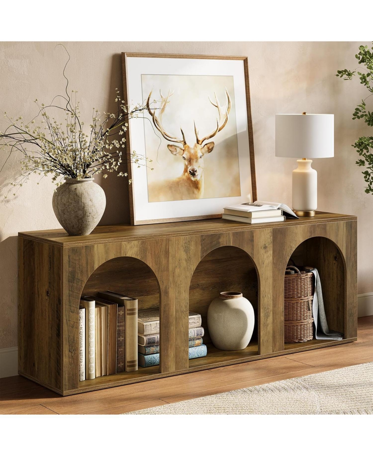 Tribesigns 63" Industrial Retro Tv Stand for 32-75 Inches TVs, 3-Tier Open Entertainment Center Console Table, Widened Low Cabinet Media Storage