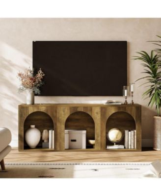 63" Industrial Retro TV Stand for 32-75 Inches TVs, 3-Tier Open Entertainment Center Console Table, Widened Low Cabinet Media Storage Unit