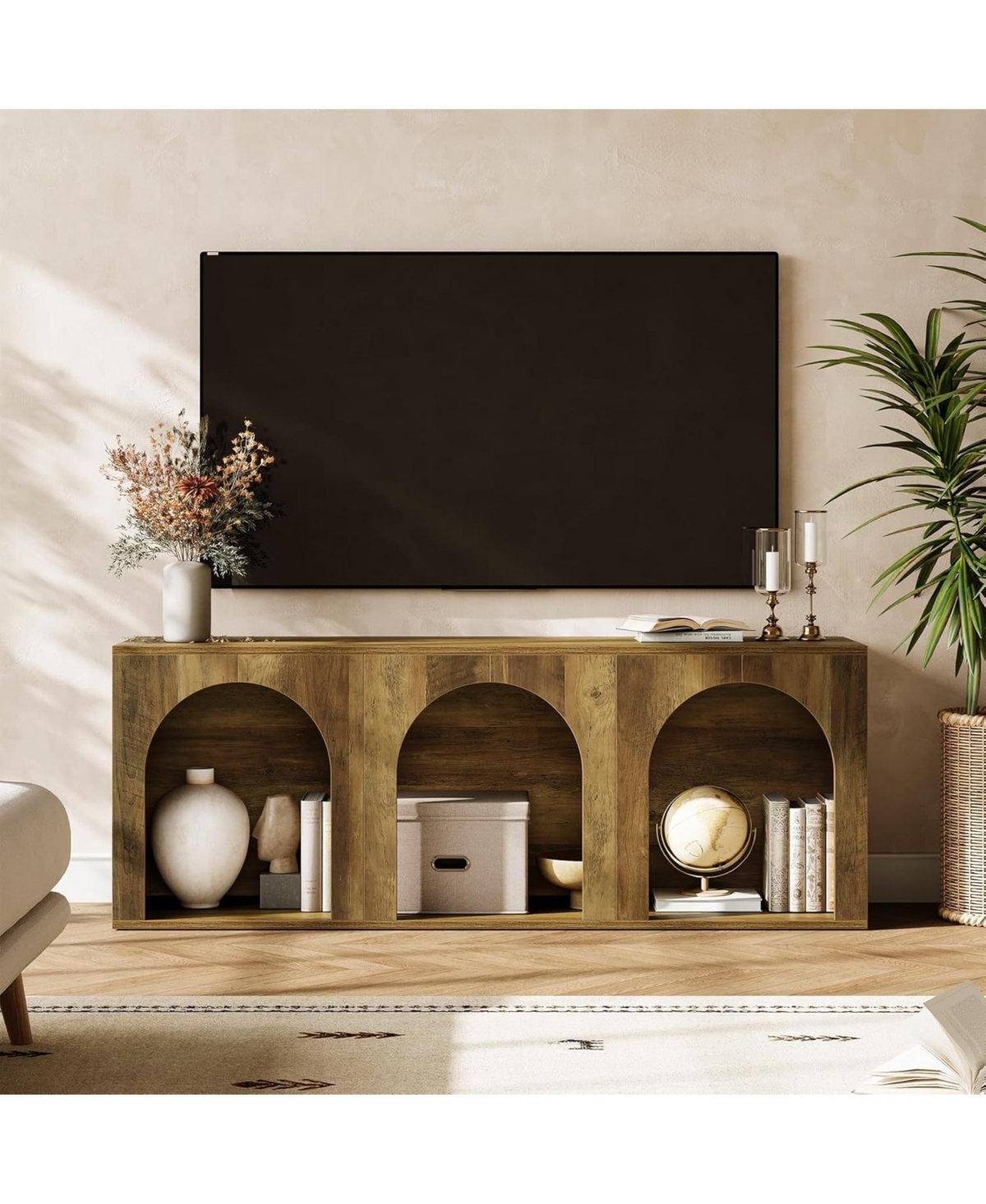 Tribesigns 63" Industrial Retro Tv Stand for 32-75 Inches TVs, 3-Tier Open Entertainment Center Console Table, Widened Low Cabinet Media Storage