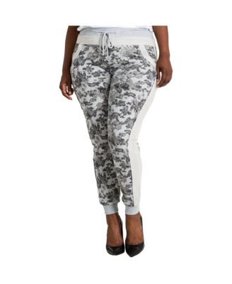 Plus Size Curvy Grey French Terry Floral Jogger Pants