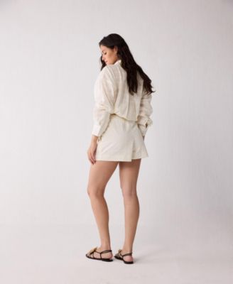 Women's Relaxed Shirt & Shorts Set Textured Cotton