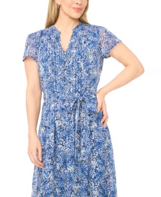 Petite Pintuck Split Neck Midi Shirt Dress