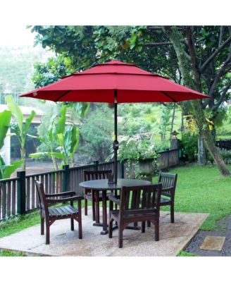 Outsunny 9FT 3 Tiers Patio Umbrella Outdoor Market Umbrella with Crank, Push Button Tilt for Deck, Backyard and Lawn