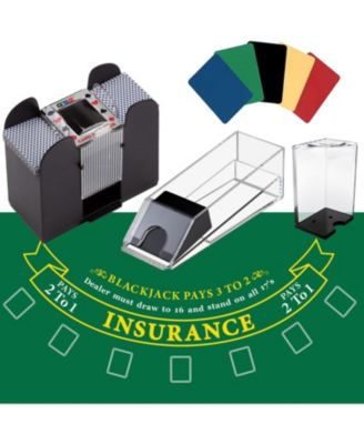 Blackjack Game Set with Blackjack Felt, Card Shuffler, Dealer Shoe, Discard Holder Tray, Cut Cards