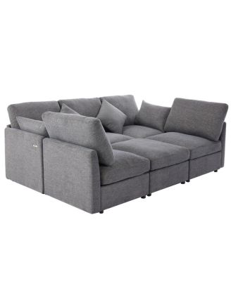 Gray U-shaped Sectional Sofa with Movable Ottoman & USB Ports