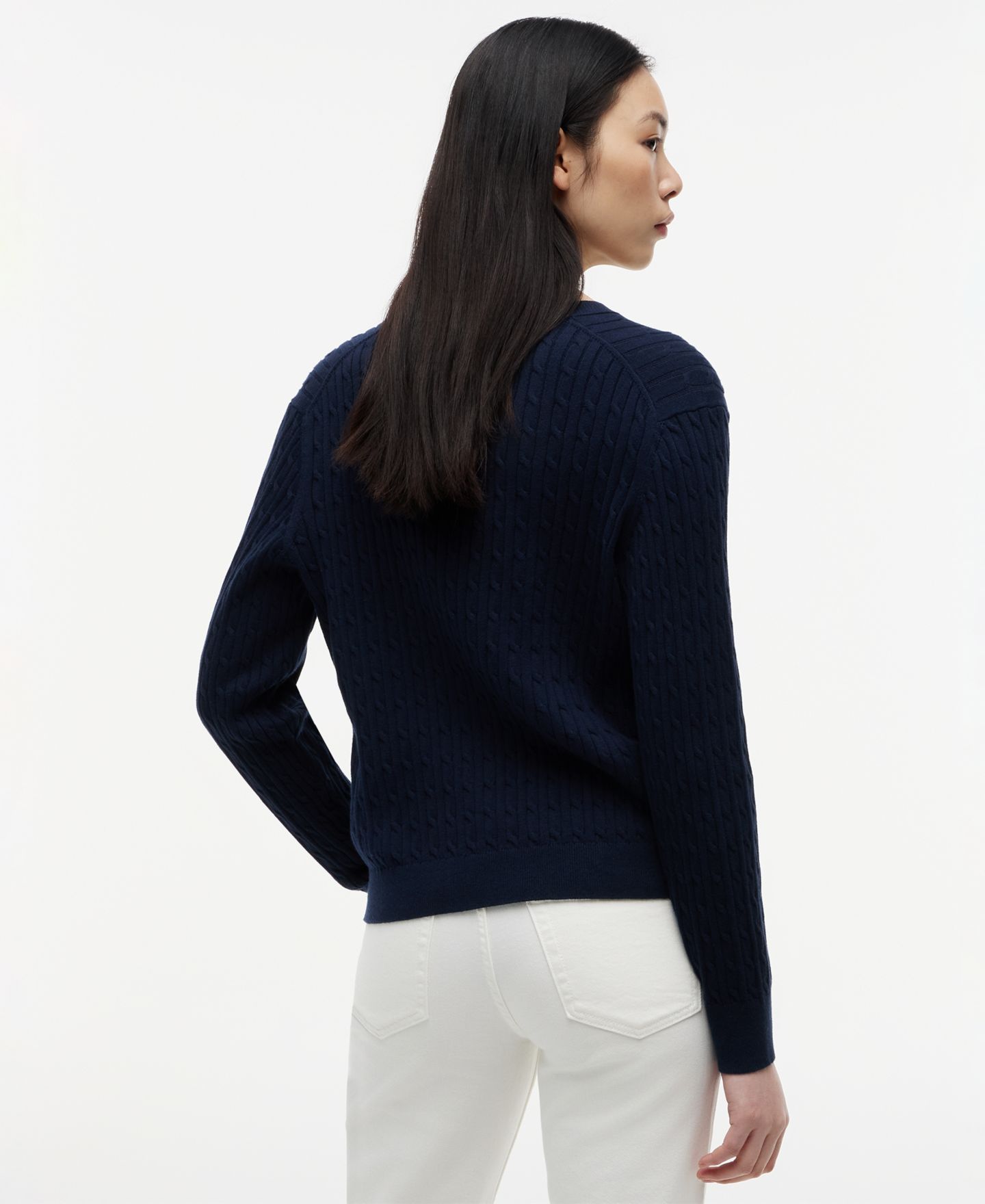 Женский кардиган Tommy Hilfiger Cable Knit Crew Neck Cardigan, цвет: Тёмный ночной тёмно-синий — фото 5
