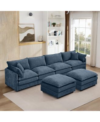 Modular Sectional Sofa, 130.7" U Shaped Couch Set, 4-Seater Comfy Cloud Couches, Blue