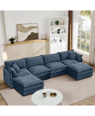 Modular Sectional Sofa, 130.7" U Shaped Couch Set, 4-Seater Comfy Cloud Couches, Blue