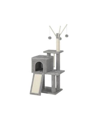 46.5-Inch Cat Tree with Cat Cave, 2-in-1 Scratching Ramp, Removable Toy Sticks, Anti-Tip Kit
