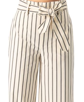 Women's Striped Bow-Belted Wide-Leg Trousers