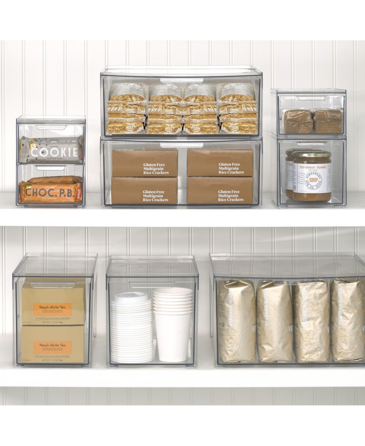 mDesign 2-Drawer Stackable Organizer for Kitchen or Pantry - Set of 2