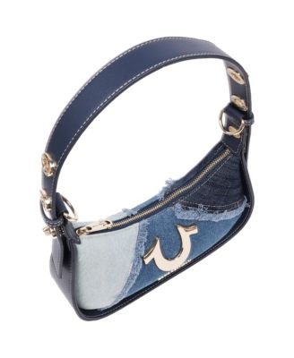 Frayed Denim Horseshoe Flap Shoulder Bag
