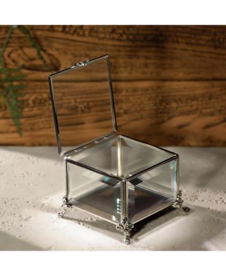 Vintage Glass Jewelry Box with Hinged Lid for Rings and Ornaments