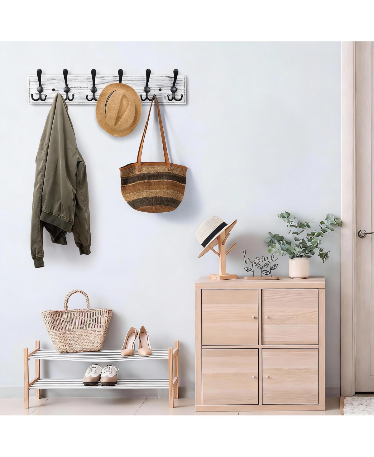 Yigii Wooden Wall Coat Rack with 8 Hooks for Hats Coats