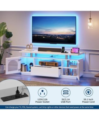 TV Stand for 65" TV with Power Outlets, USB Ports & LED Lights, Media Console for Living Room or Bedroom