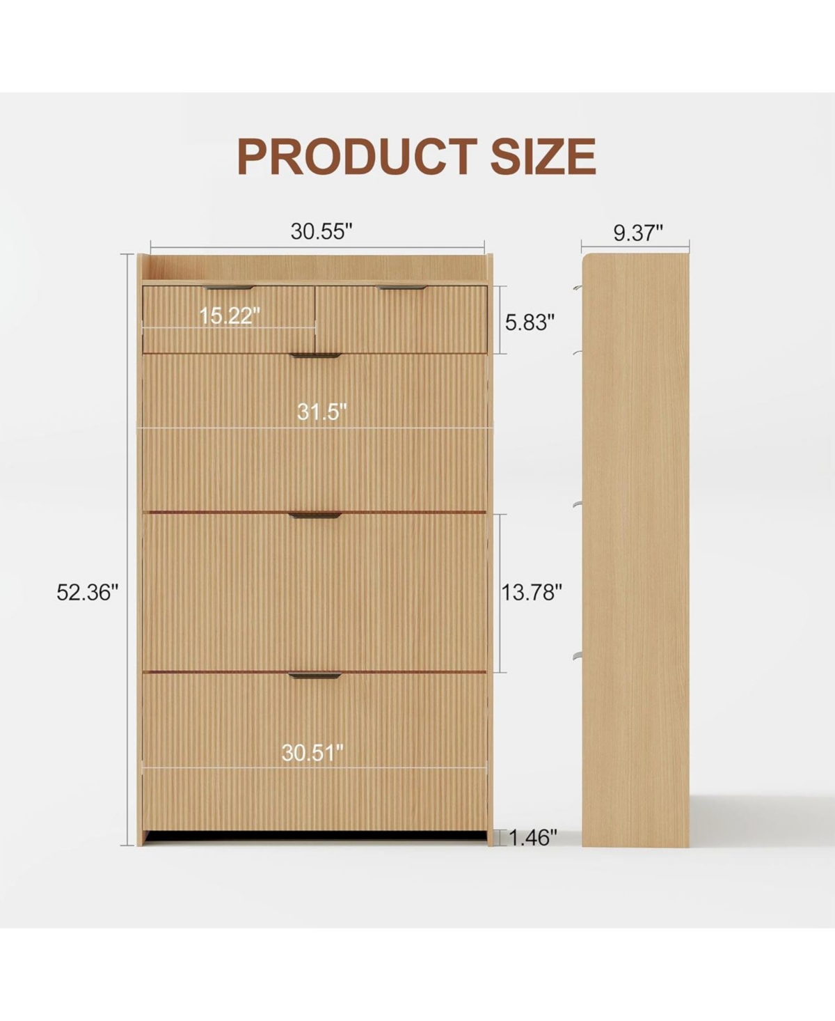 gaomon Wave Design Shoe Cabinet with 3 Slip Drawers, 2 Drawers, Raised Edges, and Fluted Details – Slim Hidden Wooden Shoe Organizer for Entryway