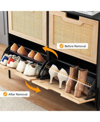 Shoe Cabinet with 4 Flip Drawers, Fluted Panel Shoe Storage with Adjustable Shelves for Entryway