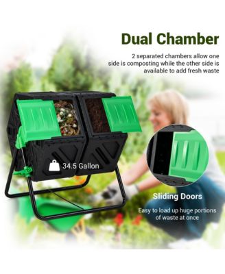 Dual Chamber Compost Tumbler Outdoor Rotating Chamber Compost Bin 34.5 Gallon
