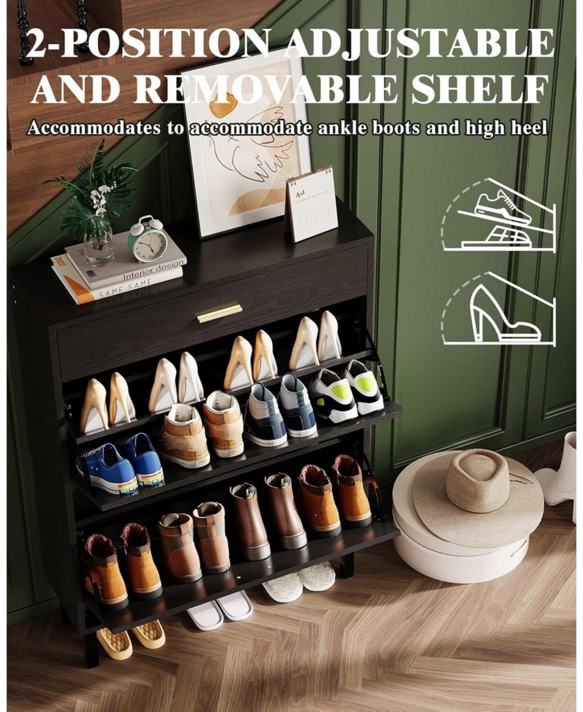 gaomon Narrow Shoe Cabinet Storage for Entryway, 3 Drawers, Freestanding Organizer Wooden,Shoe Rack with 3-Tier Adjustable Shelve